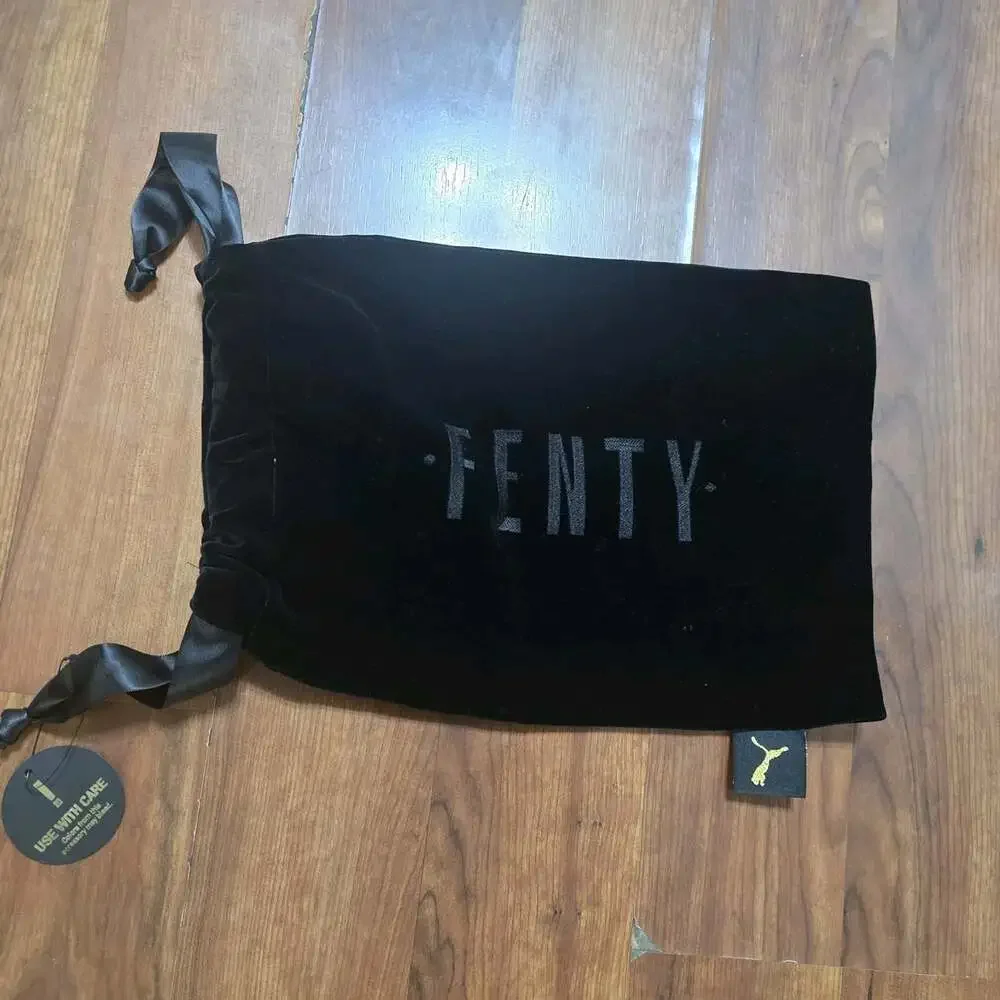 Fenty Puma Shoe Dust Bag Black Velvet Satin Drawstring Embroidered New with tag